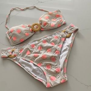 Victoria’s Secret bikini s top L bottom pink and gold bandeau adjustable